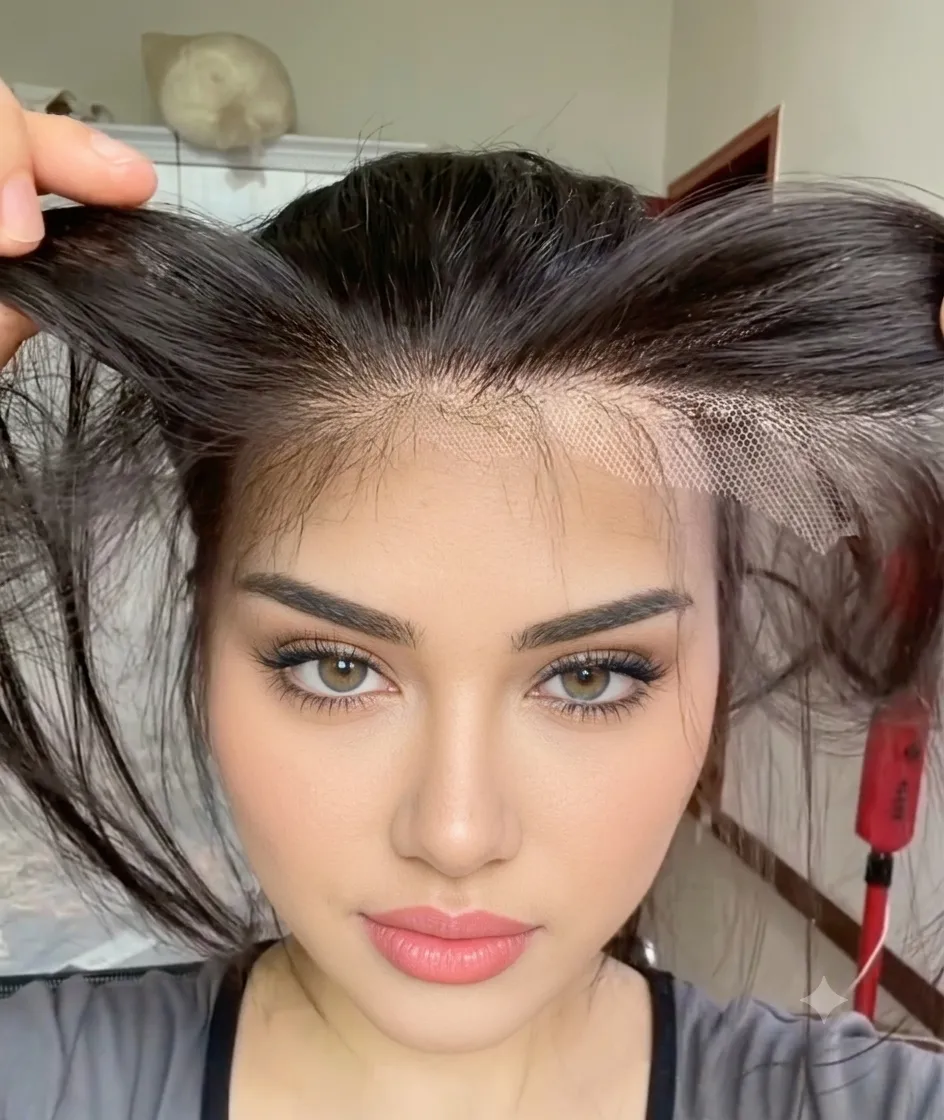 Premium 100% real human hair topper with invisible HD lace base for Middle Eastern women with thinning hair crown and widening parting in Riyadh.